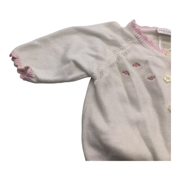 Carter's Baby Girl Sweater White & Pink Floral Button Up 3-6M Cotton Lightweight - Picture 8 of 11